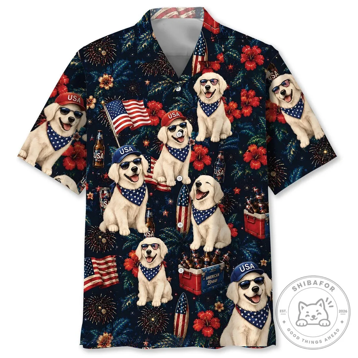 Golden Retriever Dog Patriotic Hawaiian Shirt for Men and Women
