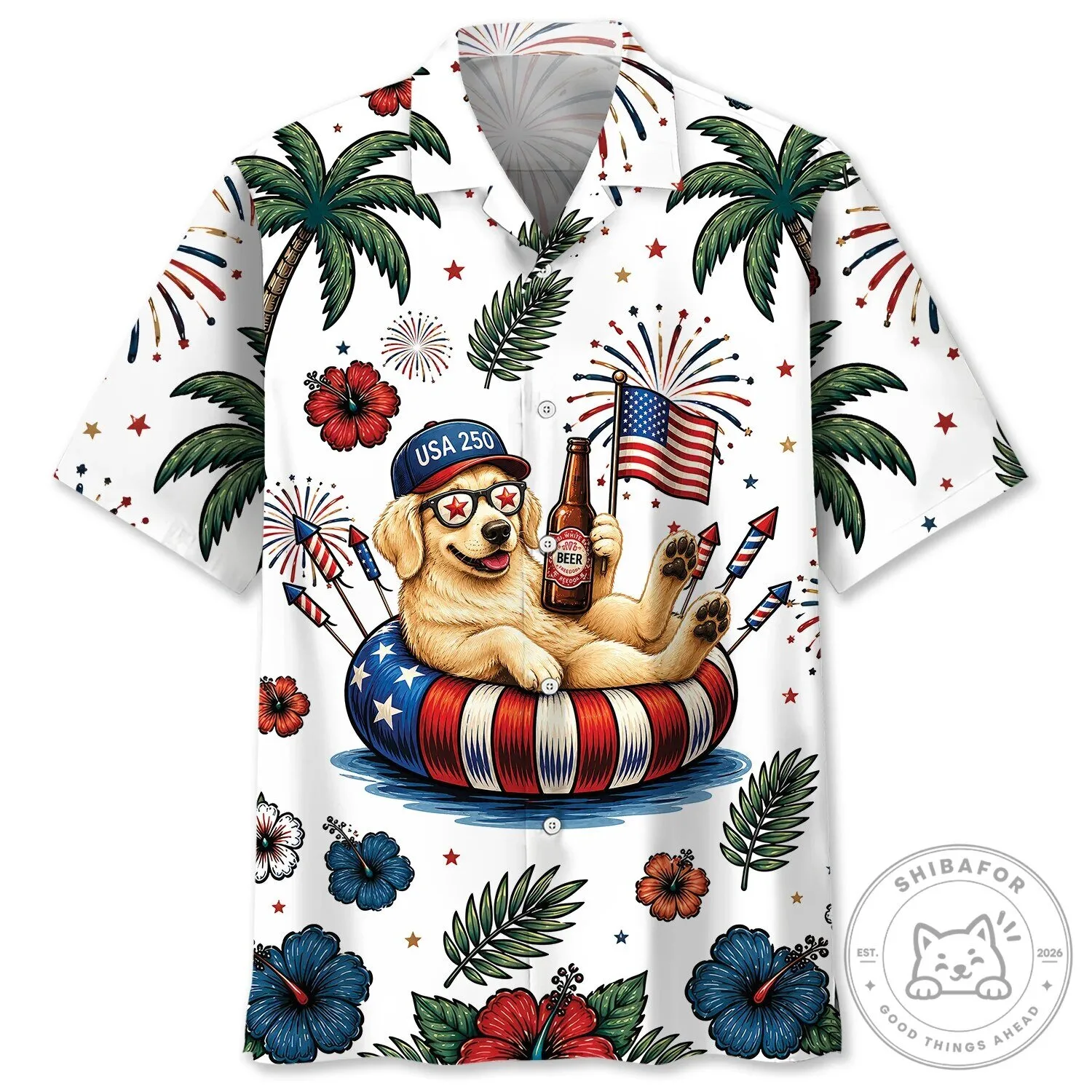 Golden Retriever Dog Fourth of July Patriotic Hawaiian Shirt