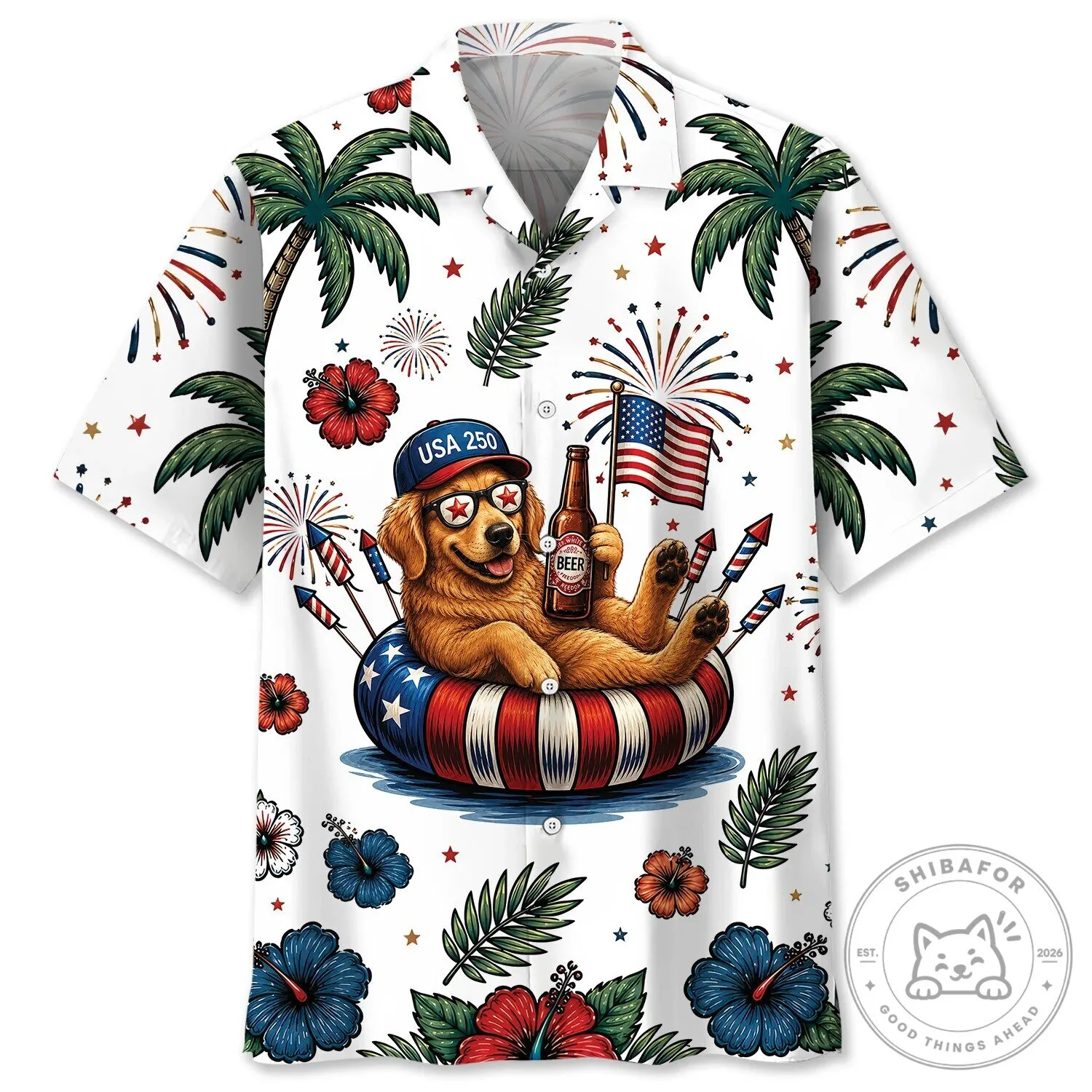 Golden Retriever Dog Patriotic 4th of July Hawaiian Shirt