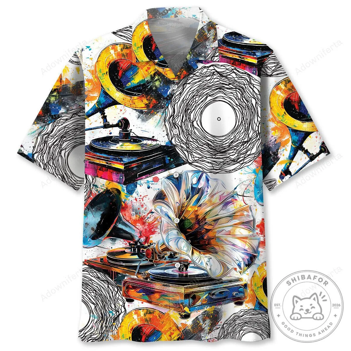Vinyl Record Abstract Hawaiian Shirt Retro Music Player Design