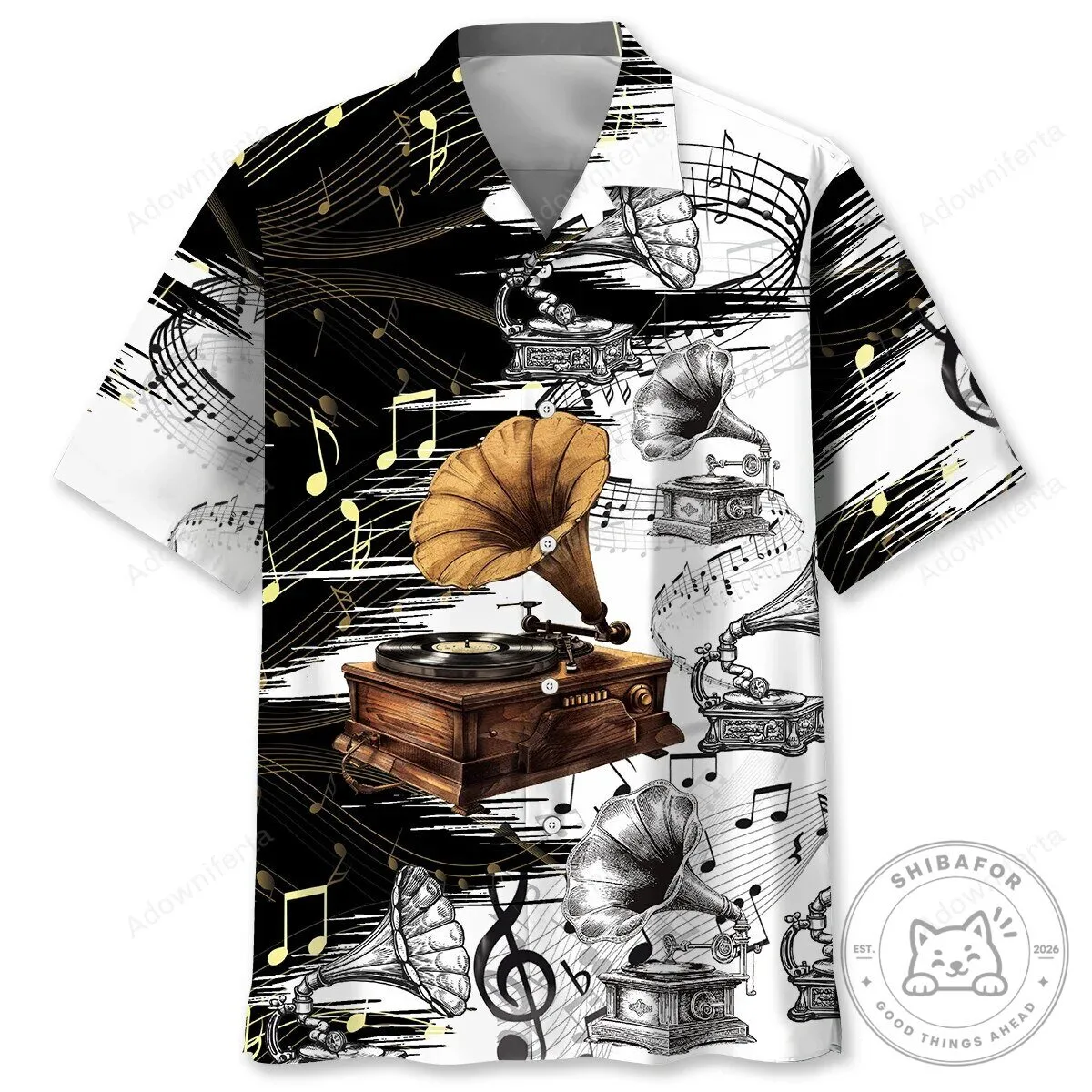 Vinyl Record Player Music Notes Hawaiian Shirt for Men and Women