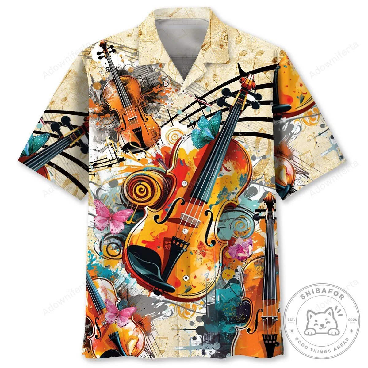 Colorful Violin Musical Instrument Art Hawaiian Shirt 1 Colorful Violin Musical Instrument Art Hawaiian Shirt