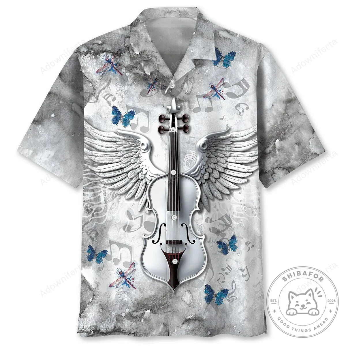 Angel Wings Violin Music Notes Butterflies Hawaiian Shirt