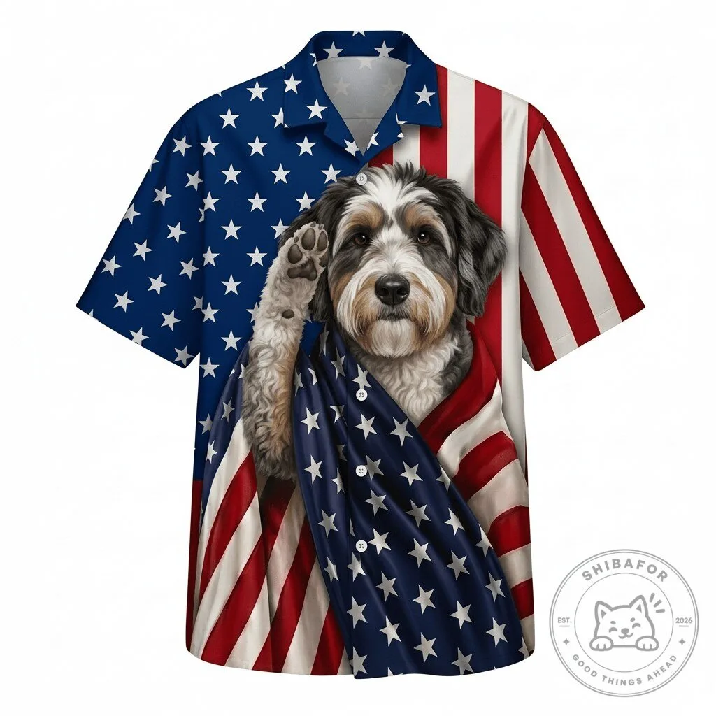 Aussiedoodle Patriotic American Flag Hawaiian Shirt