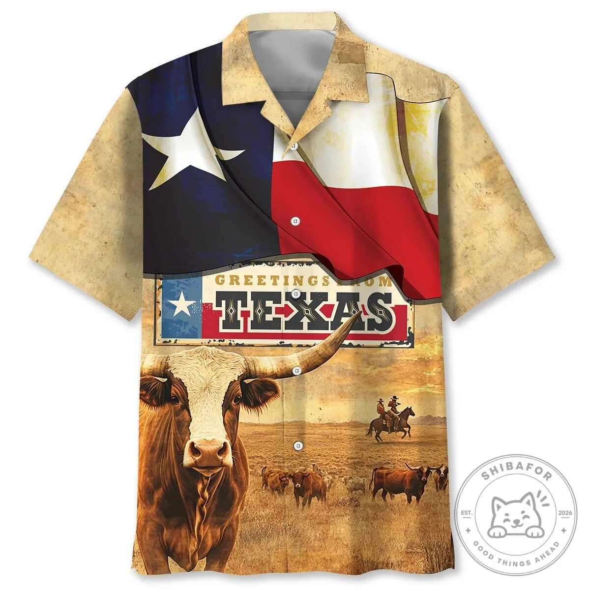 Texas State Flag Longhorn Cattle Hawaiian Shirt