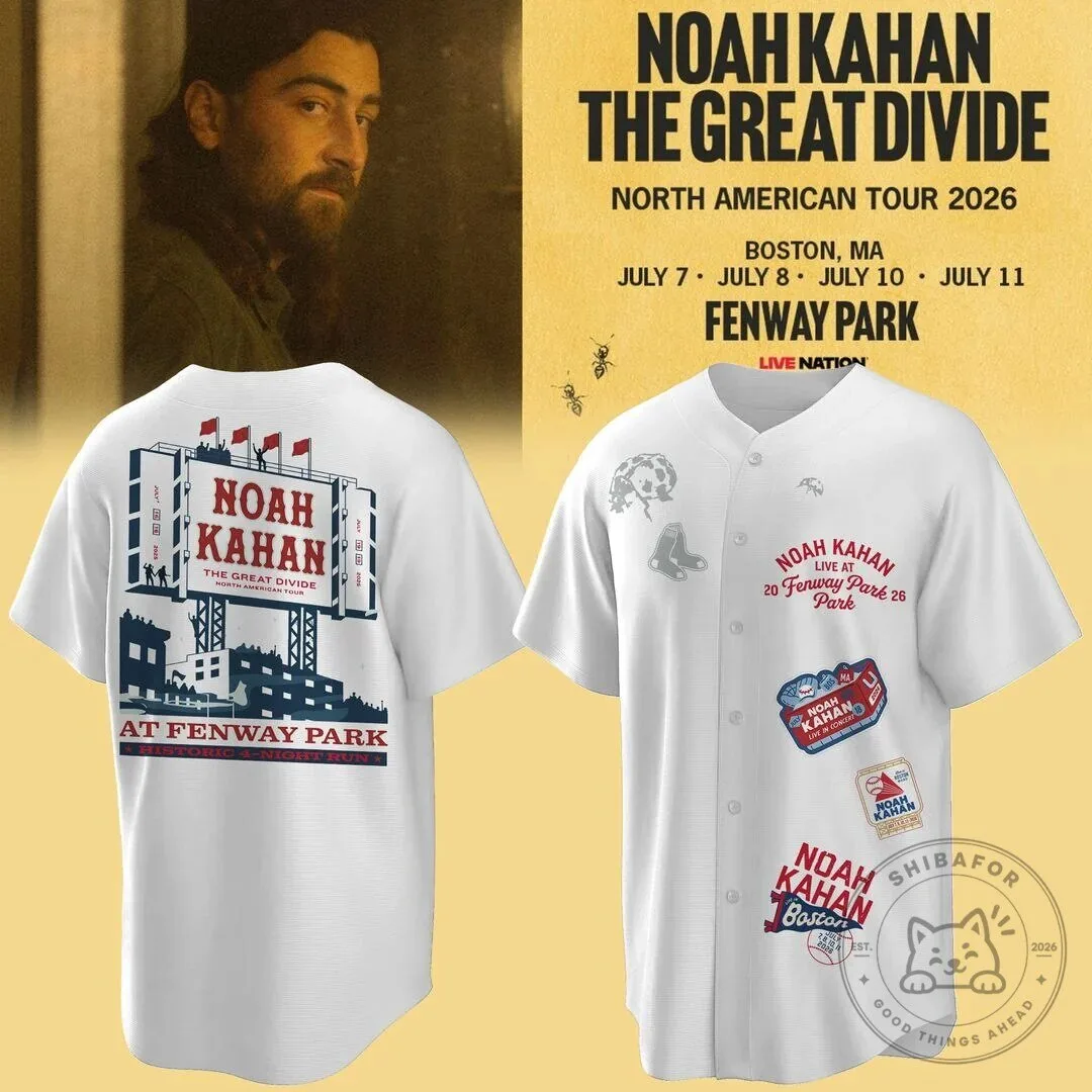 Noah Kahan The Great Divide Tour 2026 Fenway Park Baseball Jersey