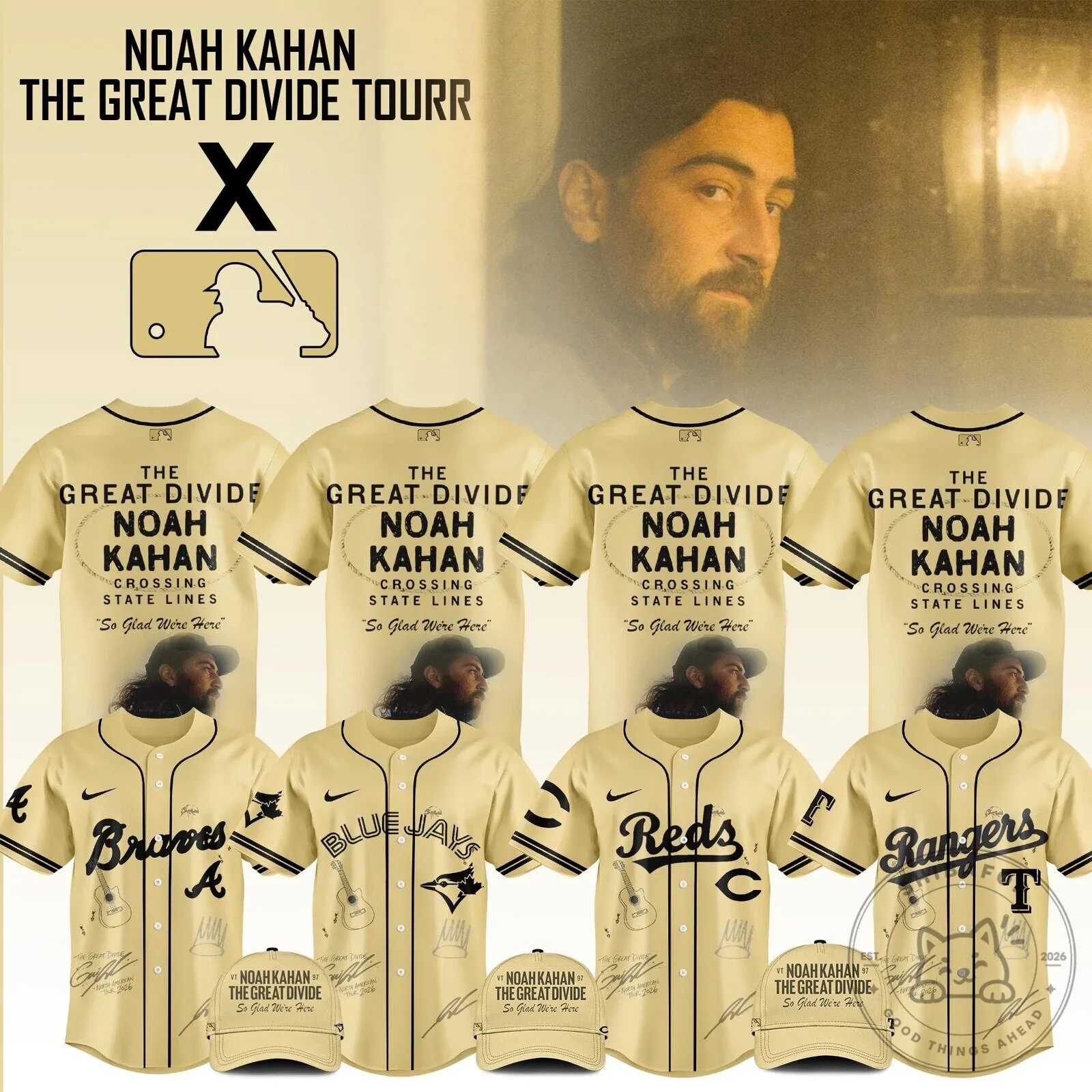 Noah Kahan The Great Divide Tour Baseball Jersey with Team Logos