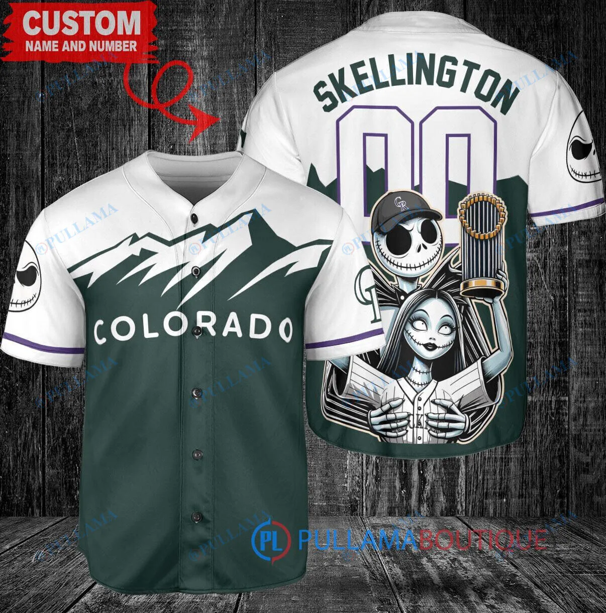 Colorado Rockies Baseball Jack Skellington and Sally Nightmare Before Christmas Baseball Jersey