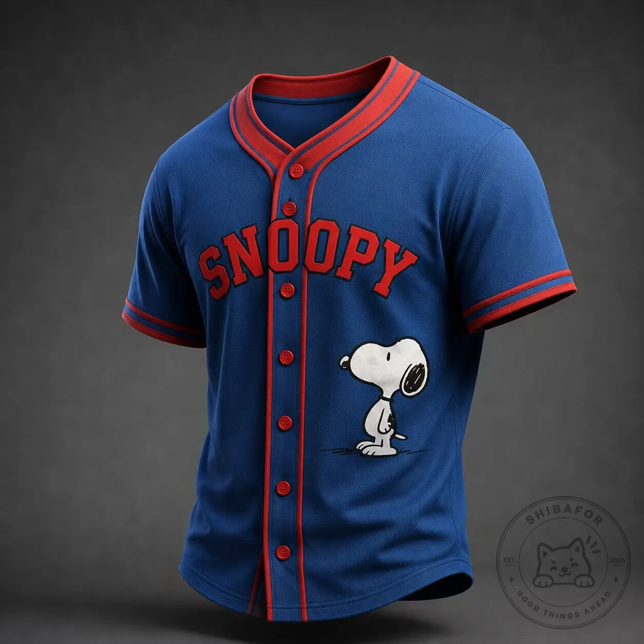 Snoopy Peanuts Cartoon Character Blue Baseball Jersey