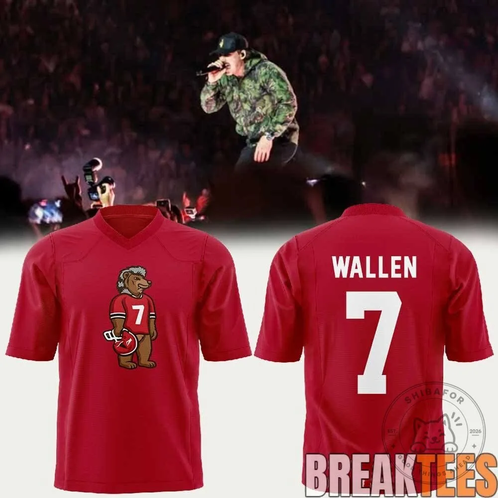 Morgan Wallen Red Bear Mascot Number 7 Football Jersey