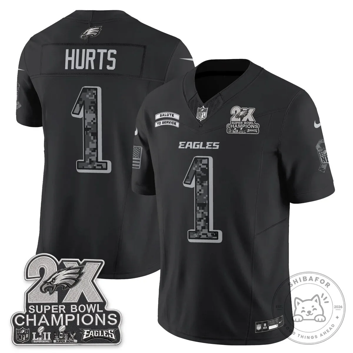 Philadelphia Eagles Super Bowl Champions Jersey - Jalen Hurts Salute To Service Edition