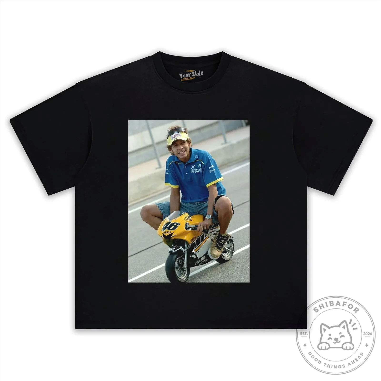 Valentino Rossi Motorcycle Racer Graphic Black T-Shirt