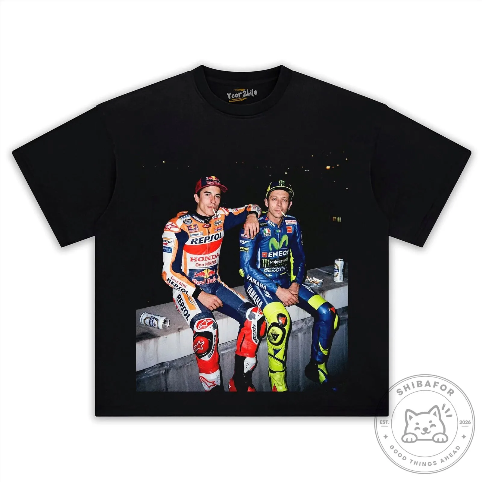 Valentino Rossi and Marc Marquez MotoGP Racing Black T-Shirt