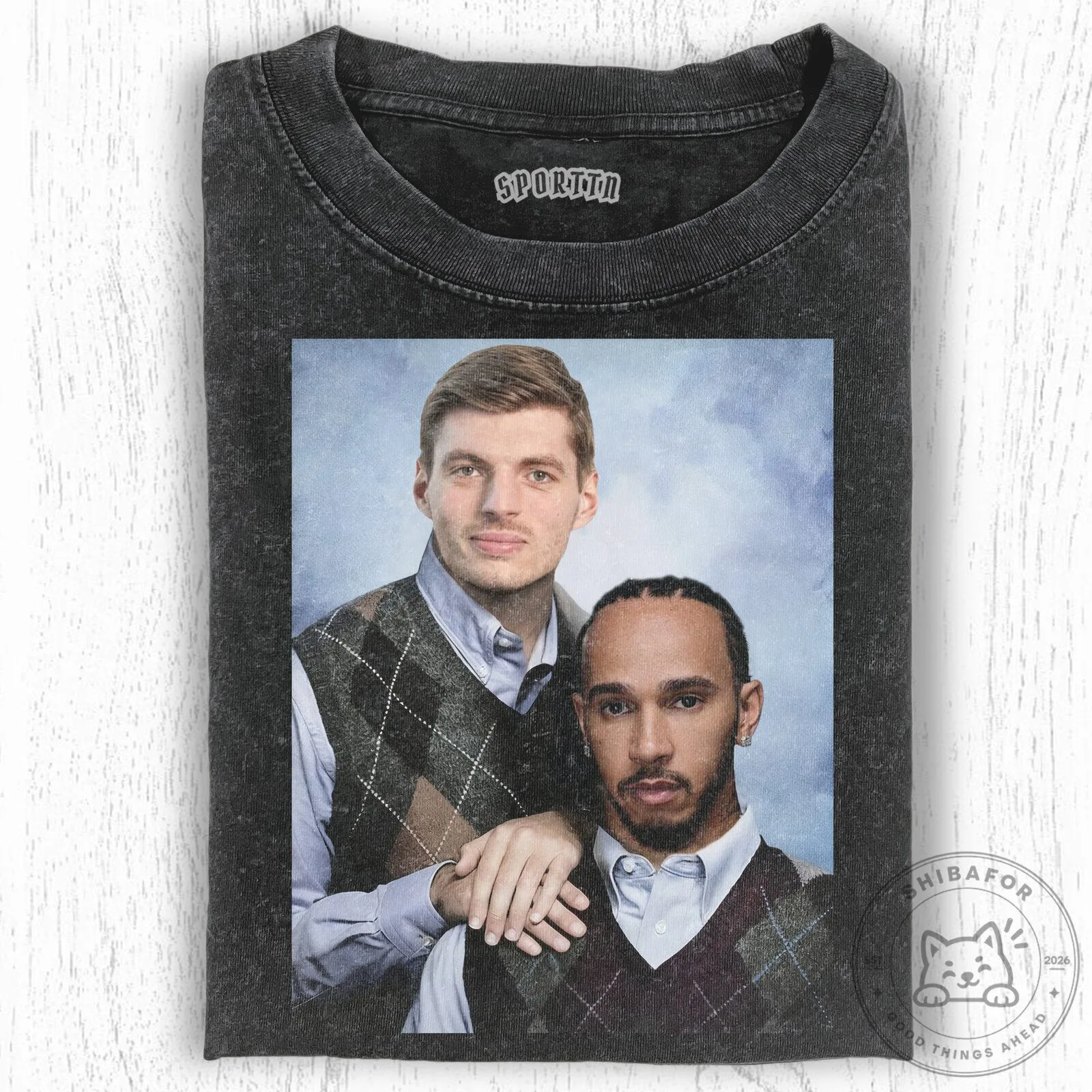 Max Verstappen and Lewis Hamilton Vintage Style Graphic T-Shirt