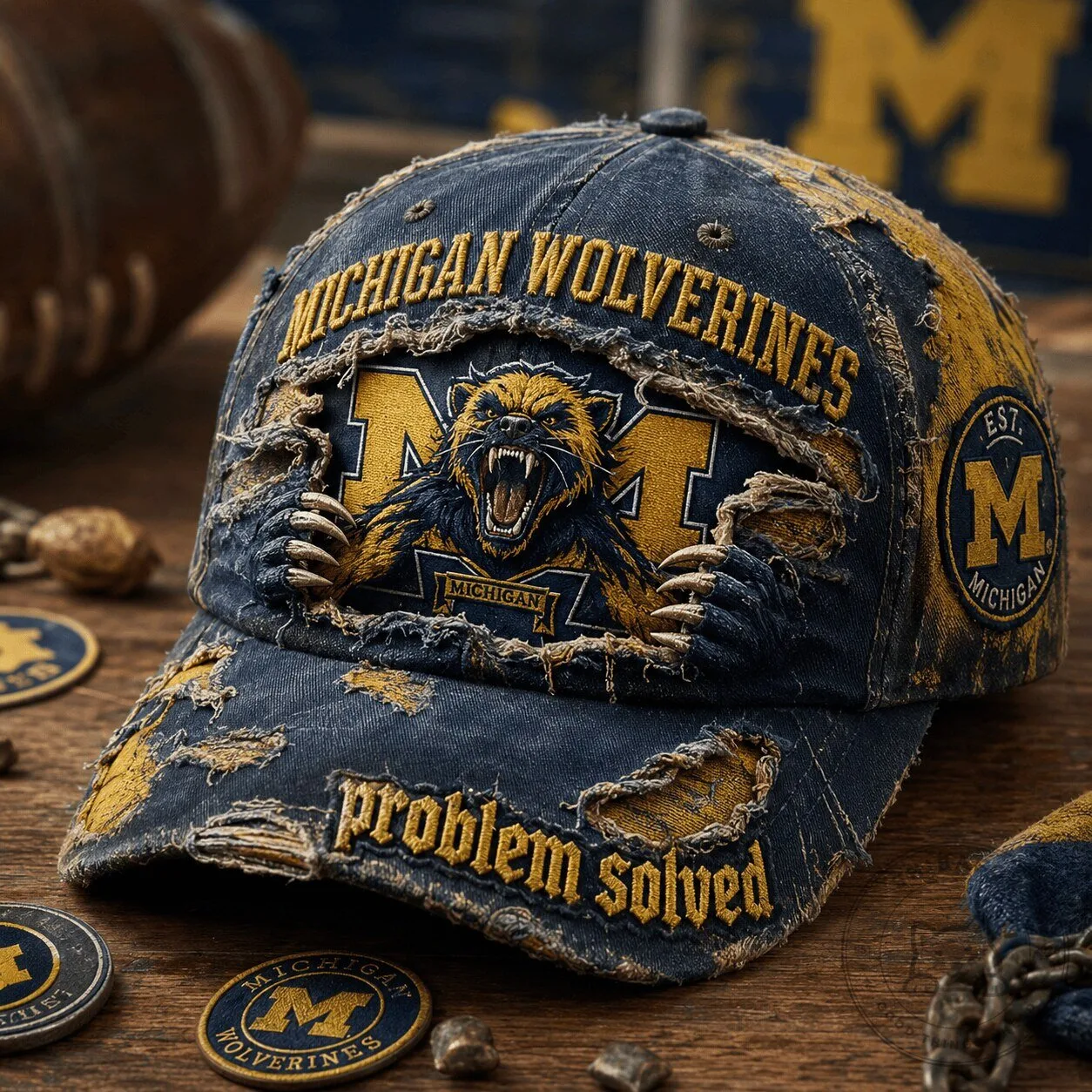 Michigan Wolverines Distressed Vintage Baseball Cap Hat