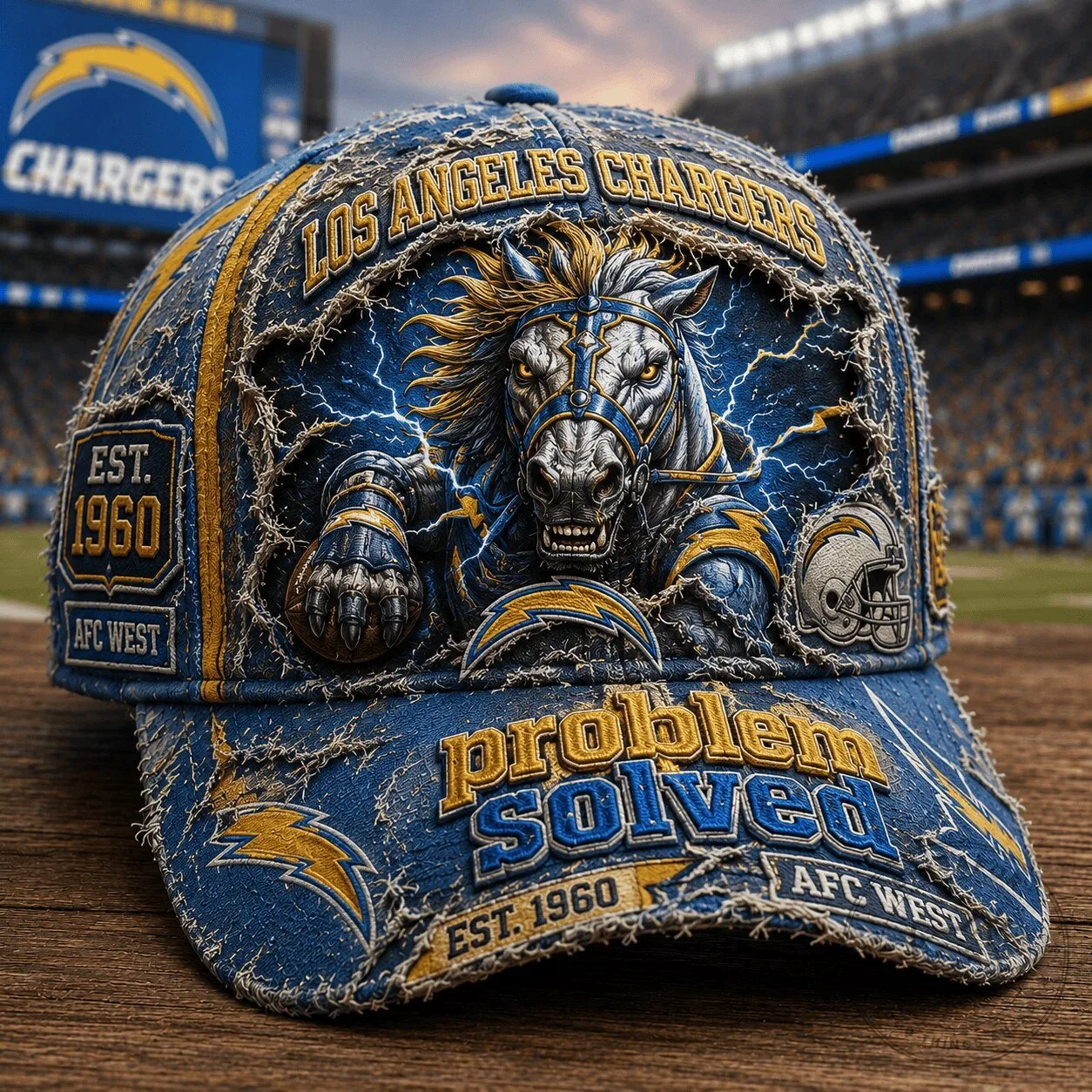 Los Angeles Chargers Distressed Horse Mascot Football Fan Cap Hat