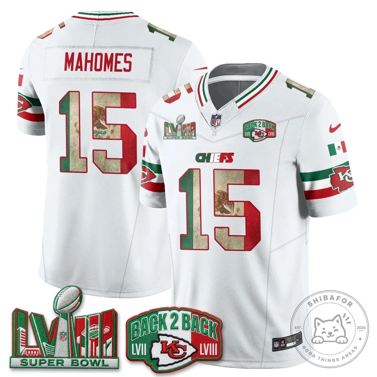 Kansas City Chiefs Mexico Edition Football Jersey for Super Bowl LVIII by Patrick Mahomes