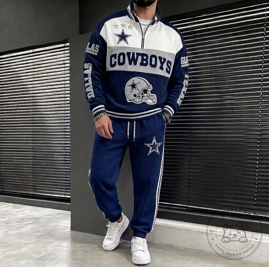 Dallas Cowboys Football Team Half-Zip Pullover Sweatshirt and Joggers Set