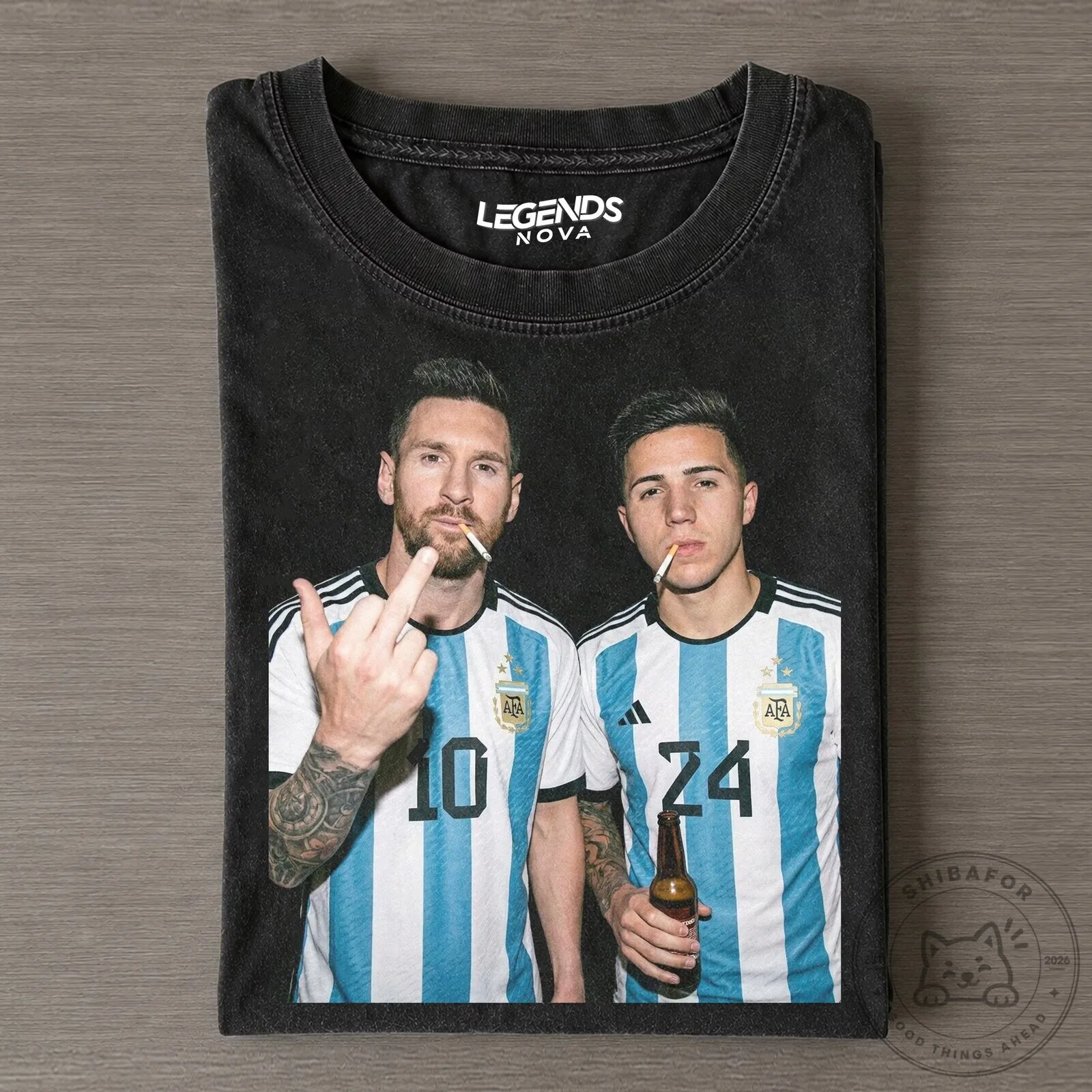 Fan T-Shirt for Argentina Football Team Featuring Lionel Messi and Enzo Fernandez