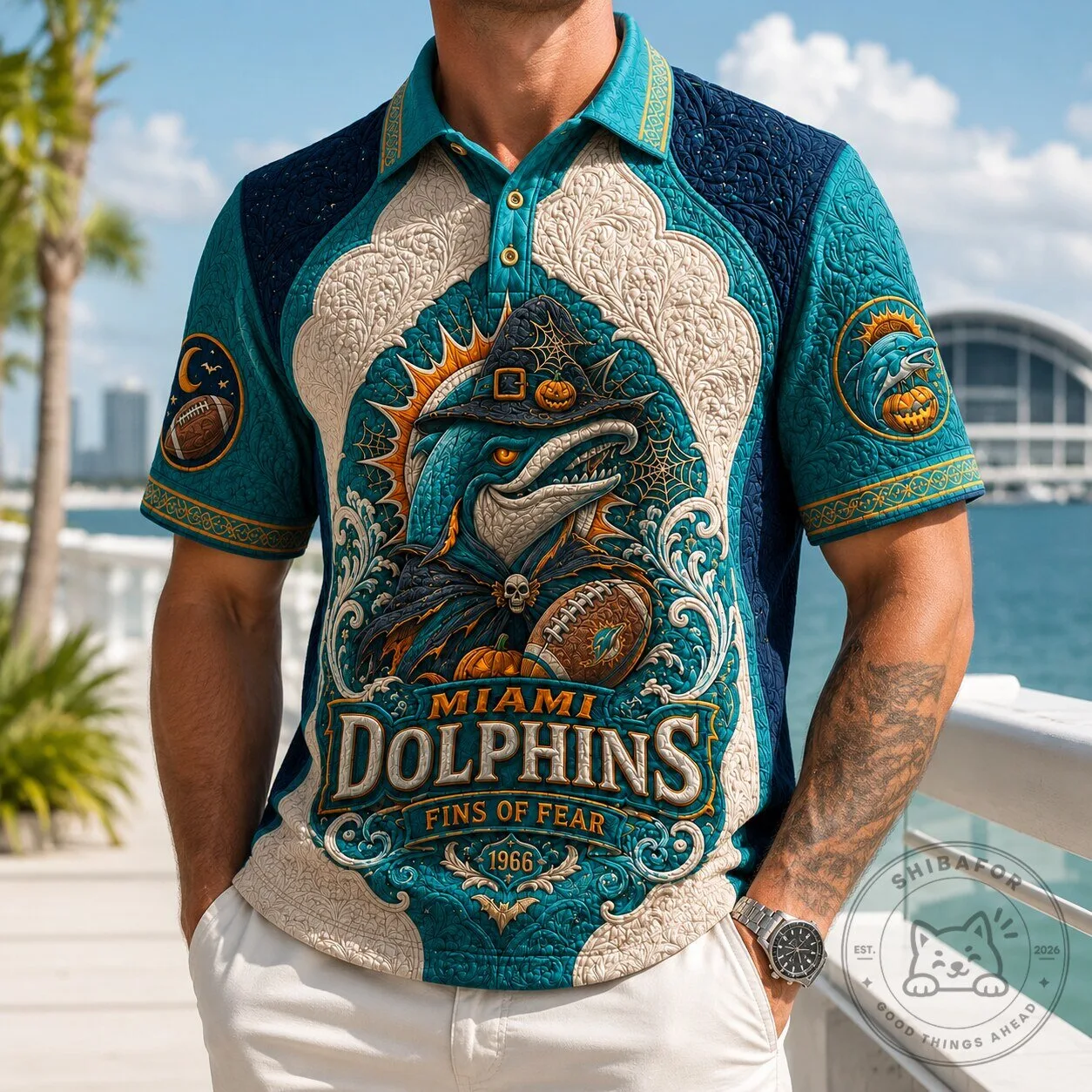 Miami Dolphins Fins of Fear Halloween Polo Shirt