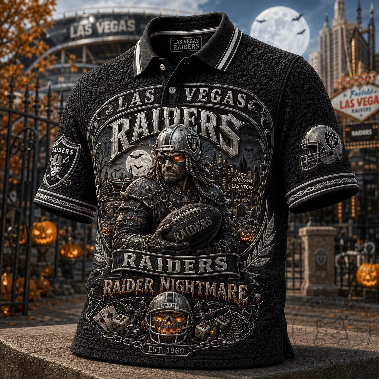 Las Vegas Raiders Raider Nightmare Halloween Polo Shirt