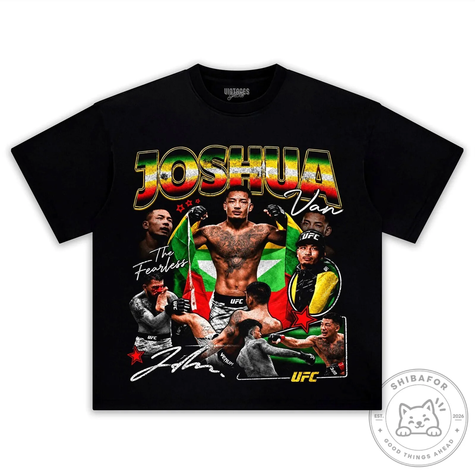 Joshua Van The Fearless UFC Fighter Collage Black Graphic T-Shirt