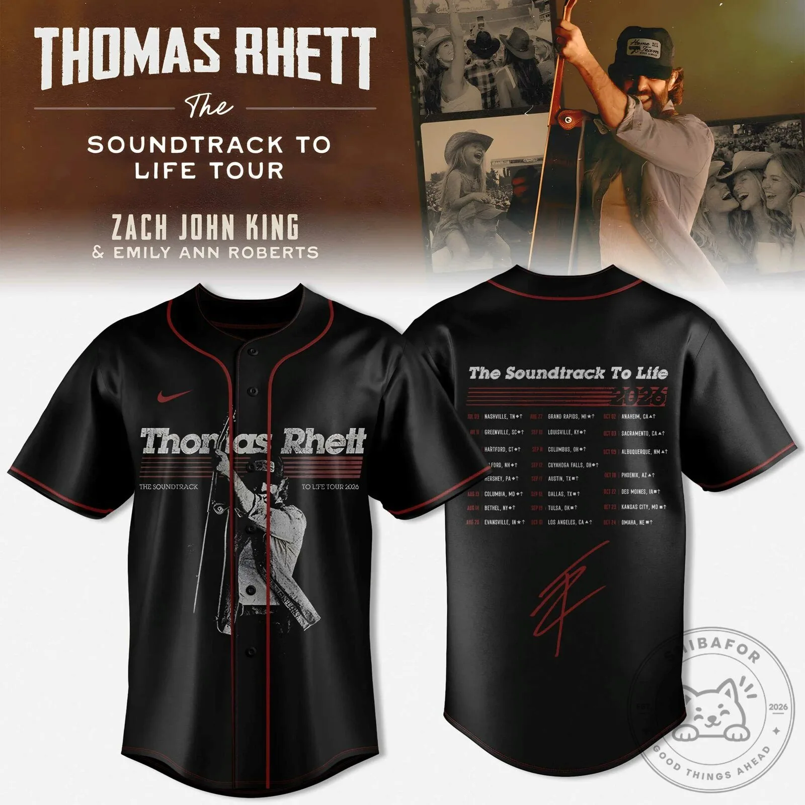 Baseball Jersey for The Soundtrack To Life Tour 2026 by Thomas Rhett