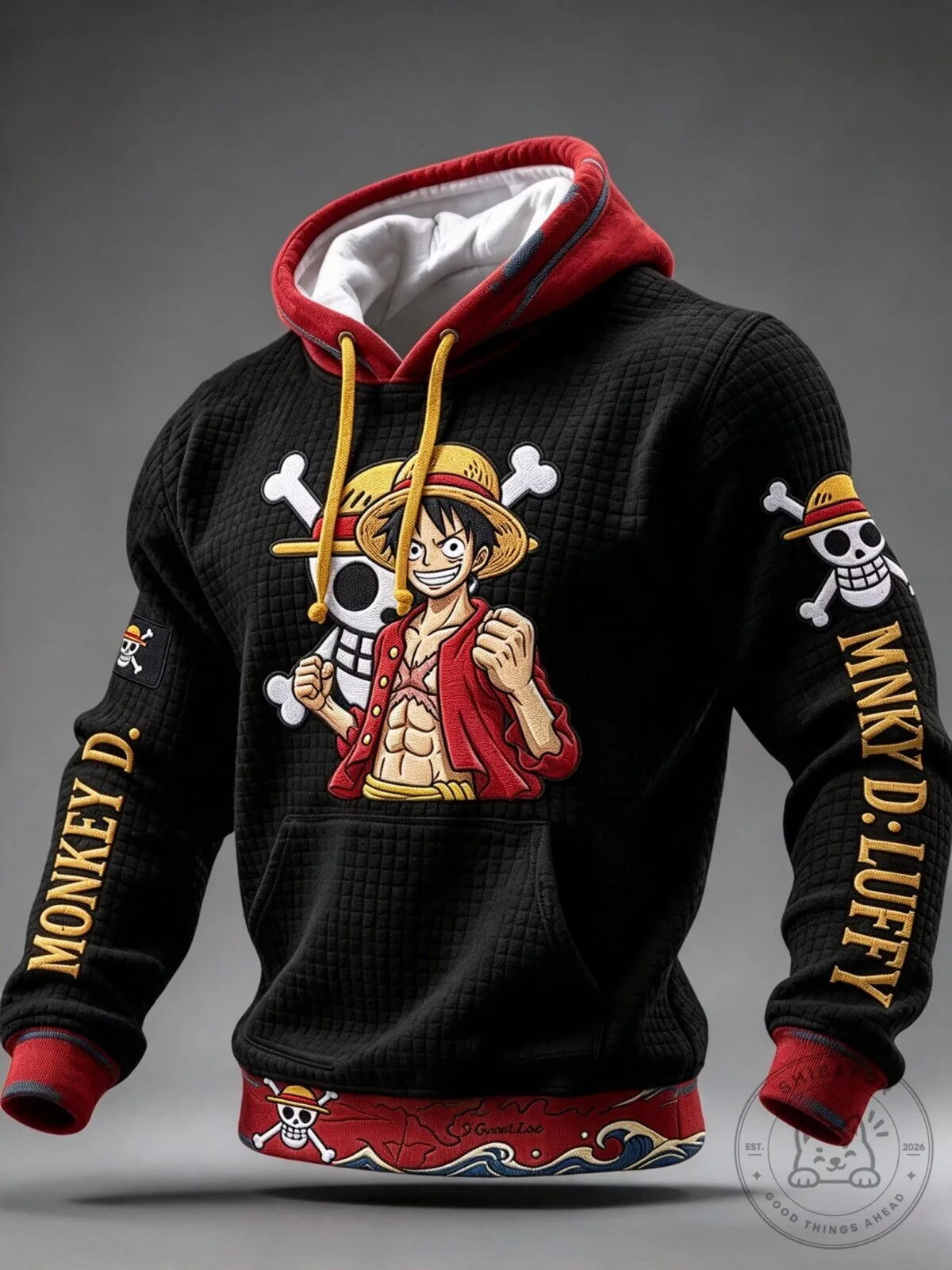 Monkey D. Luffy One Piece Anime Embroidered Black Hoodie