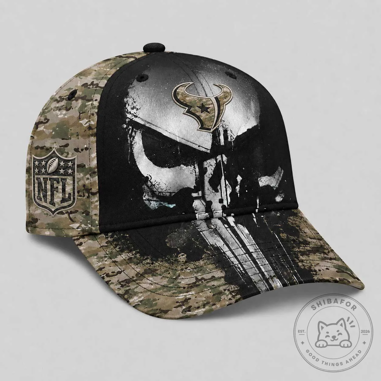 Houston Texans NFL Military Skull Camouflage Baseball Cap Hat