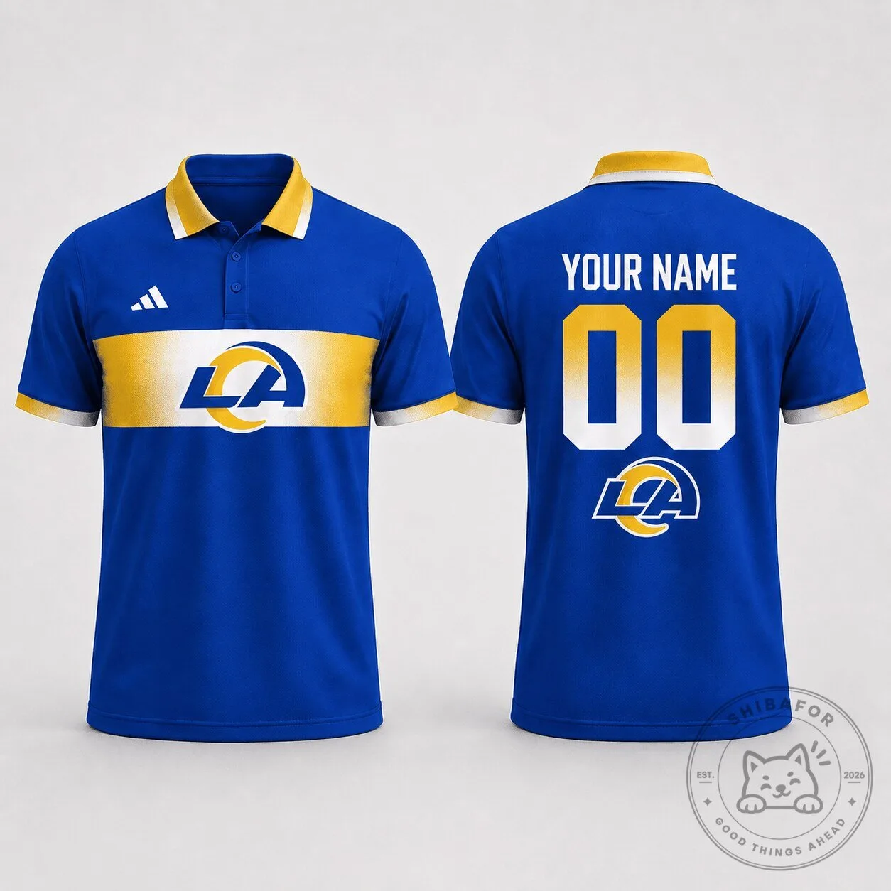 Los Angeles Rams Personalized Royal Blue and Gold Stripe Polo Shirt