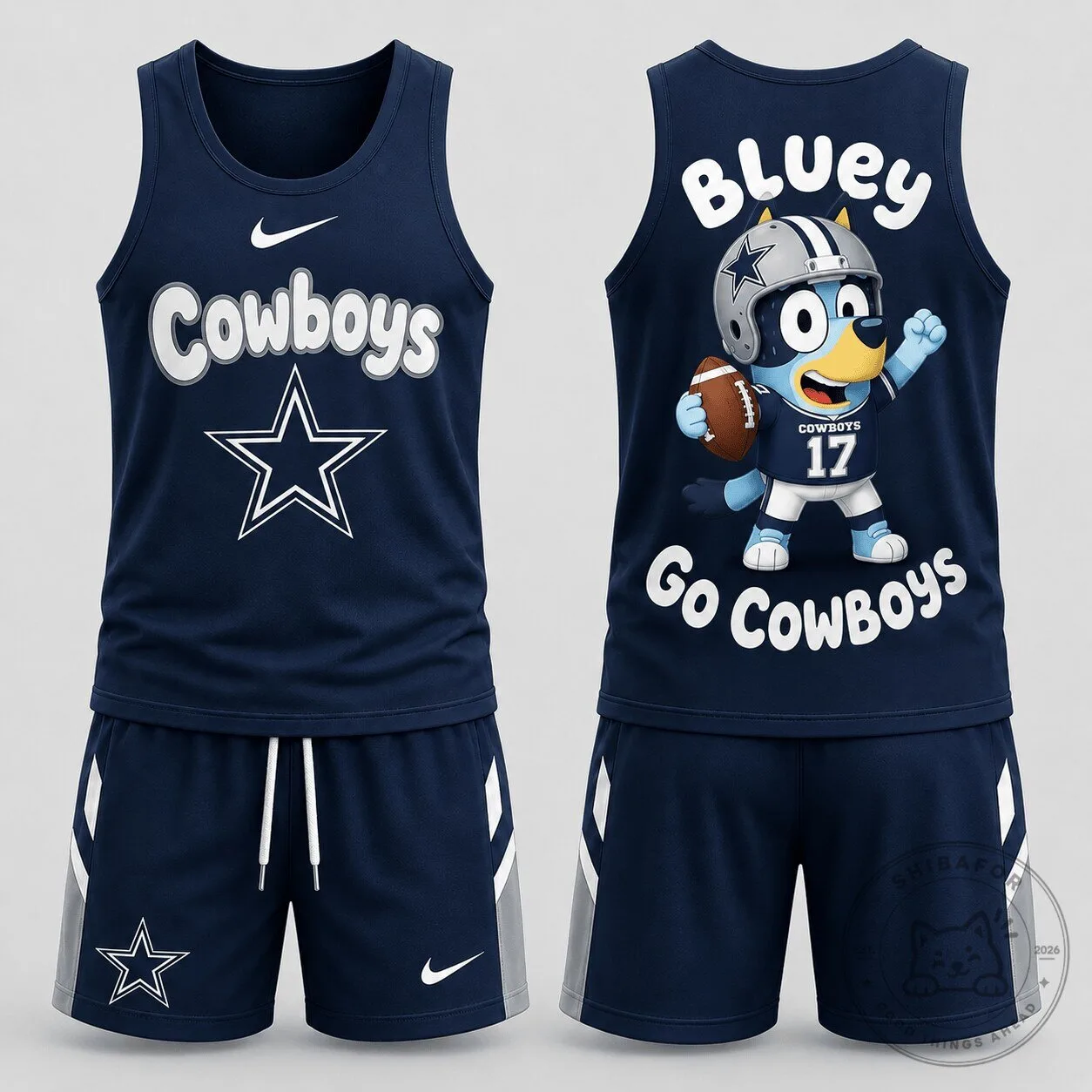 Dallas Cowboys Bluey Cartoon Character Football Tank Top and Shorts Set