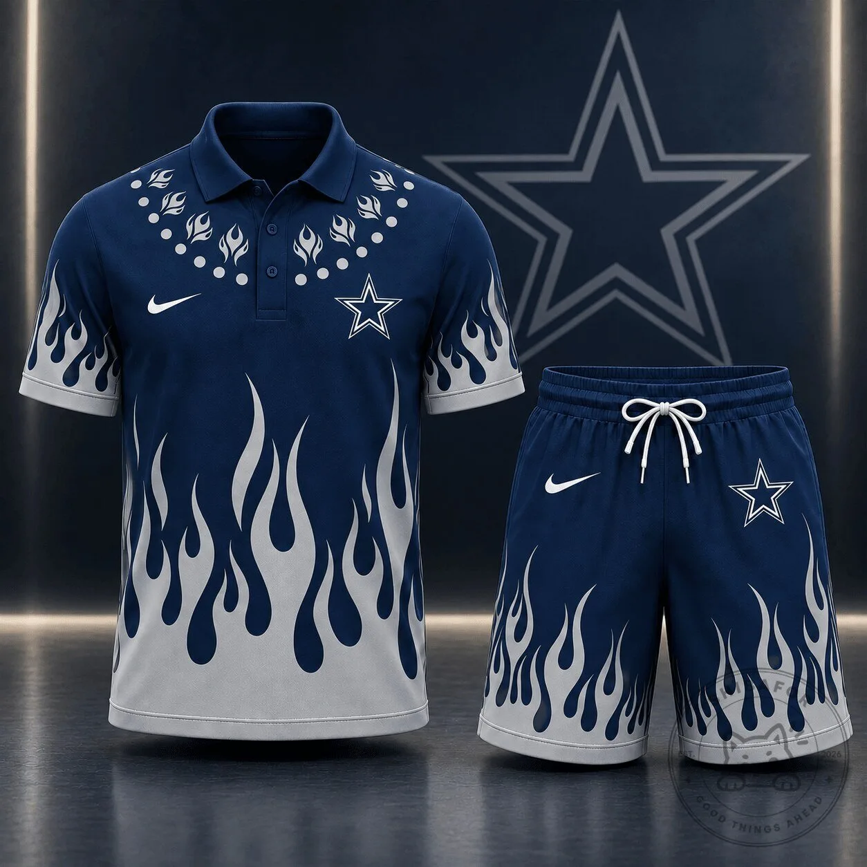 Flame Graphic Polo Shirt and Shorts Set by Dallas Cowboys