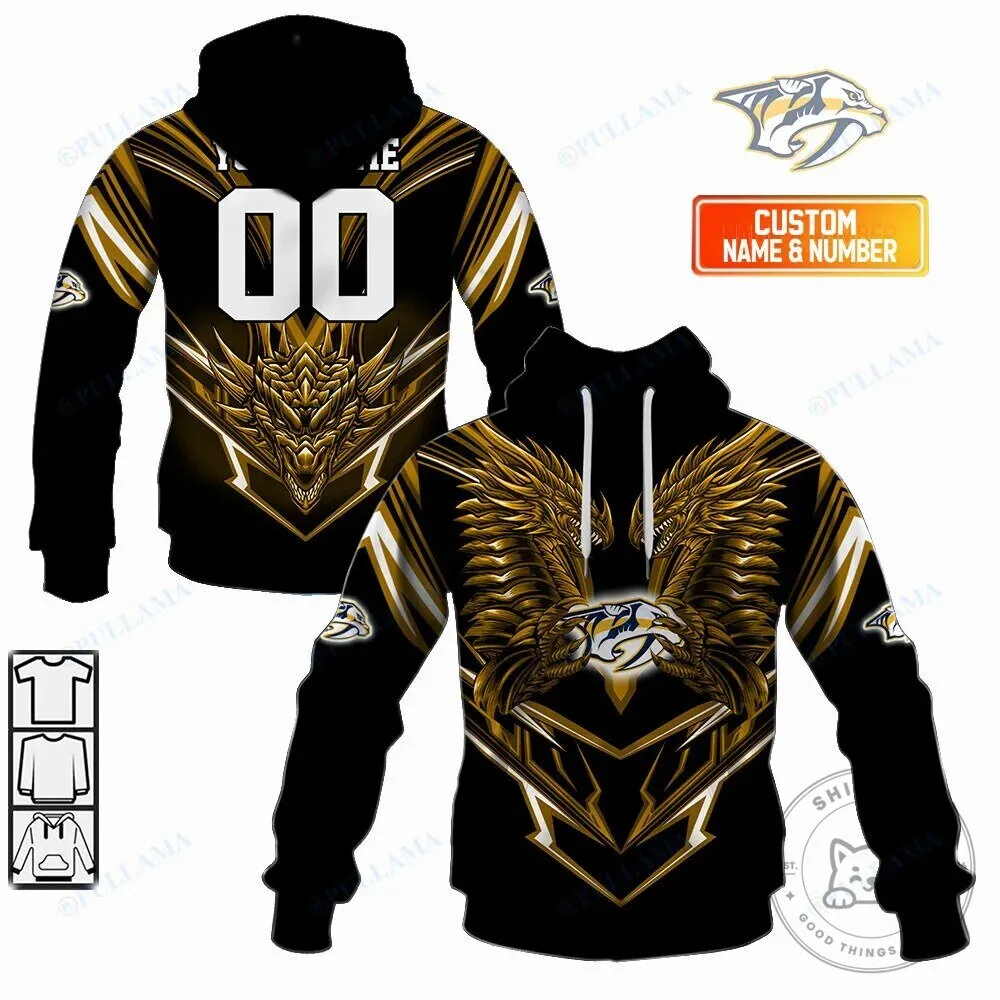 Nashville Predators Mighty Dragon Design Custom Name and Number Hoodie