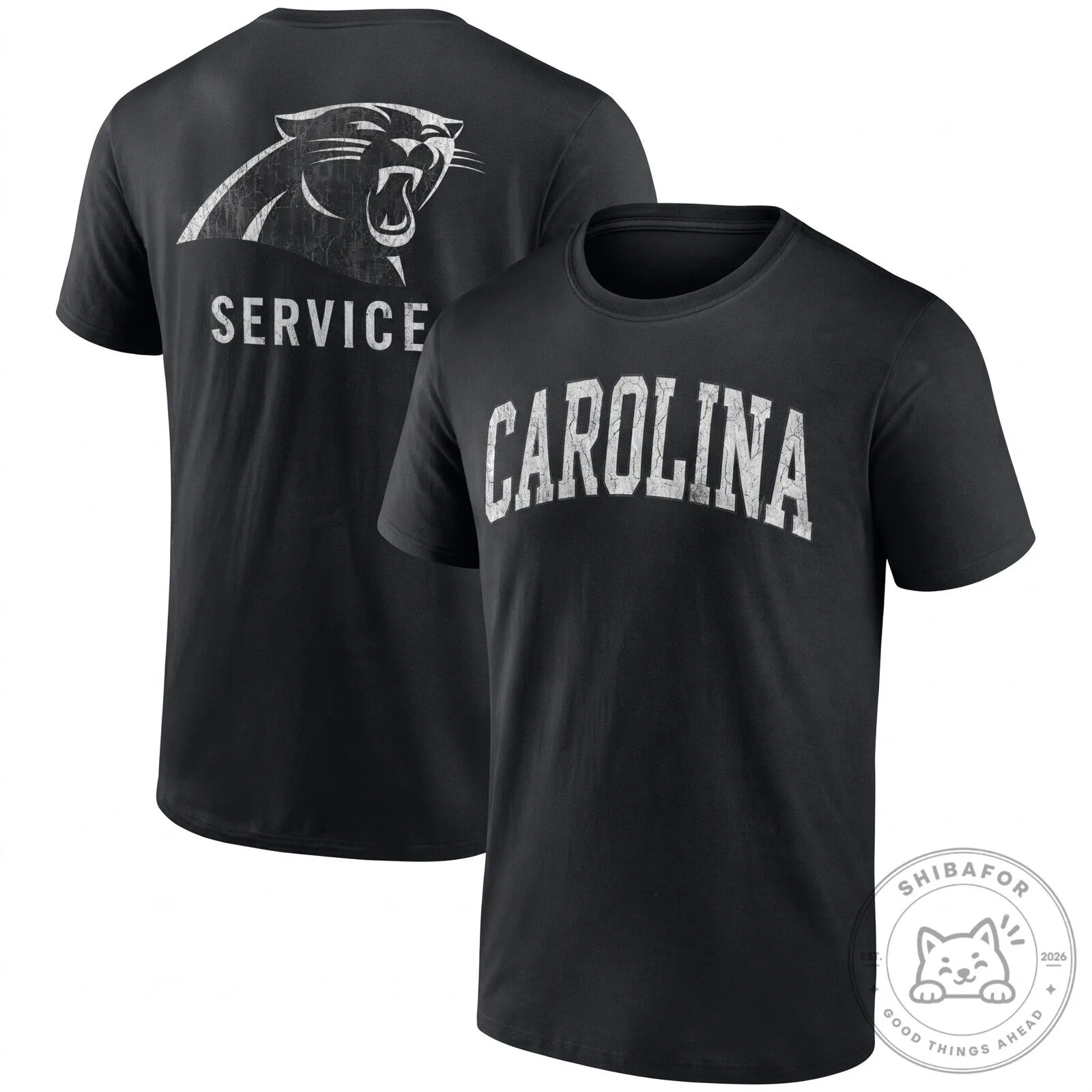 Black T-Shirt with Distressed Logo for Carolina Panthers Salute To Service