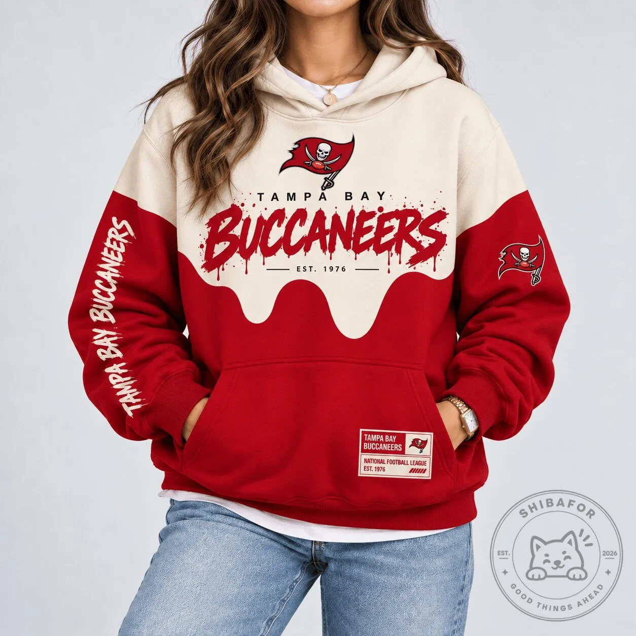 Tampa Bay Buccaneers National Football League Paint Splatter Cream Hoodie