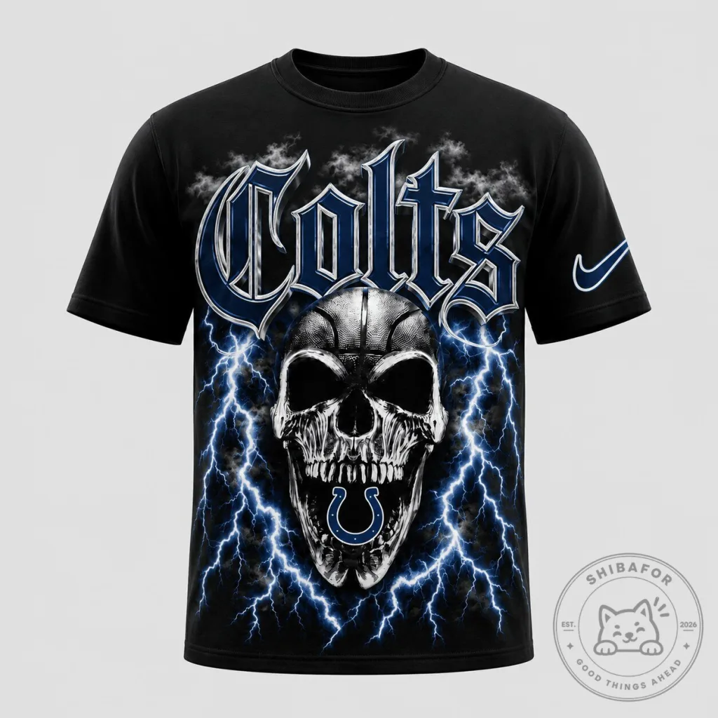 Indianapolis Colts Skull Lightning Graphic Black T-Shirt Indianapolis Colts Skull Lightning Graphic Black T-Shirt