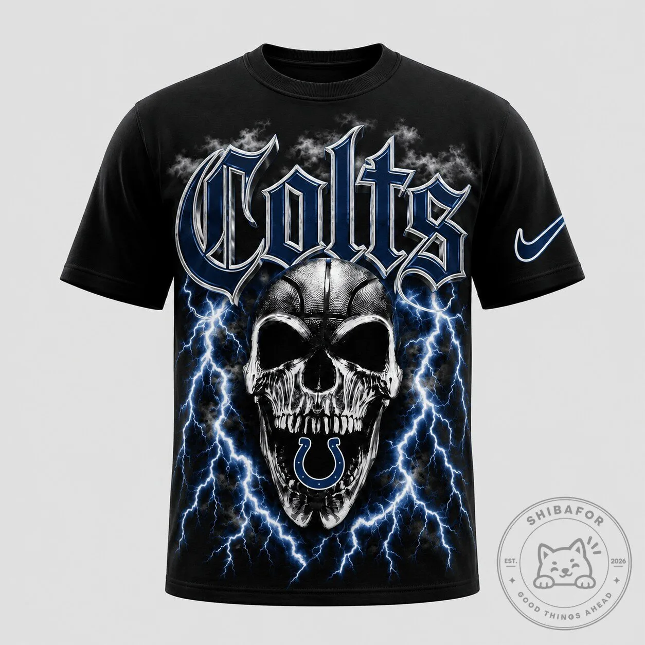 Indianapolis Colts Skull Lightning Graphic Black T-Shirt