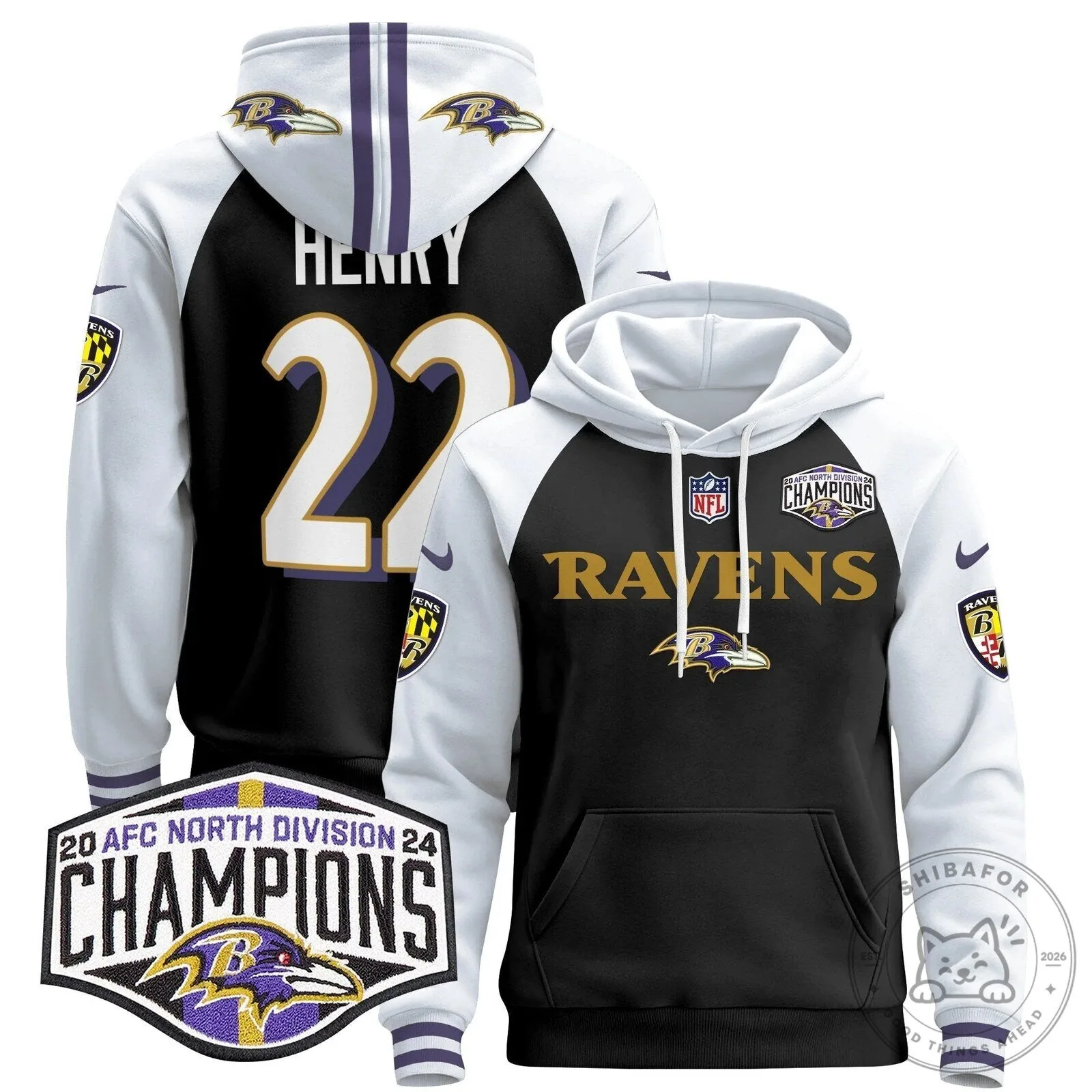 Henry 22 Hoodie for 2024 AFC North Division Champions - Baltimore Ravens