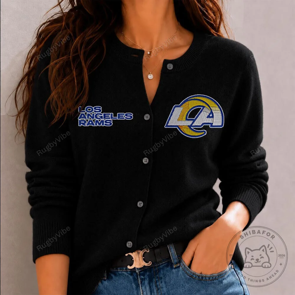 Los Angeles Rams Embroidered Button-Up Cardigan Sweater for Women