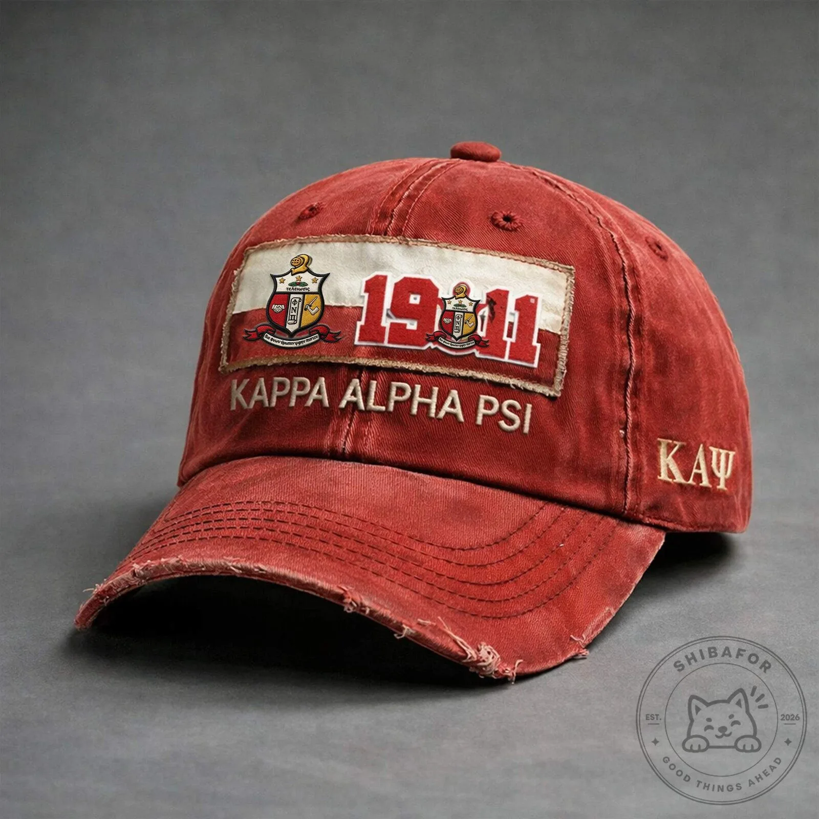 Kappa Alpha Psi Fraternity 1911 Distressed Red Baseball Cap Hat