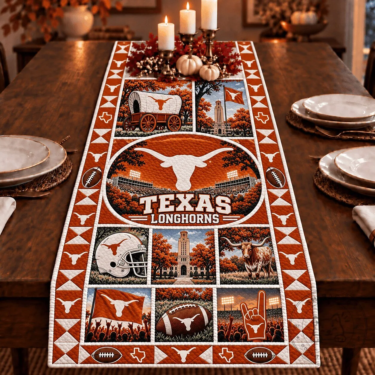 Texas Longhorns Collegiate Heritage Quilted Table Runner Decor