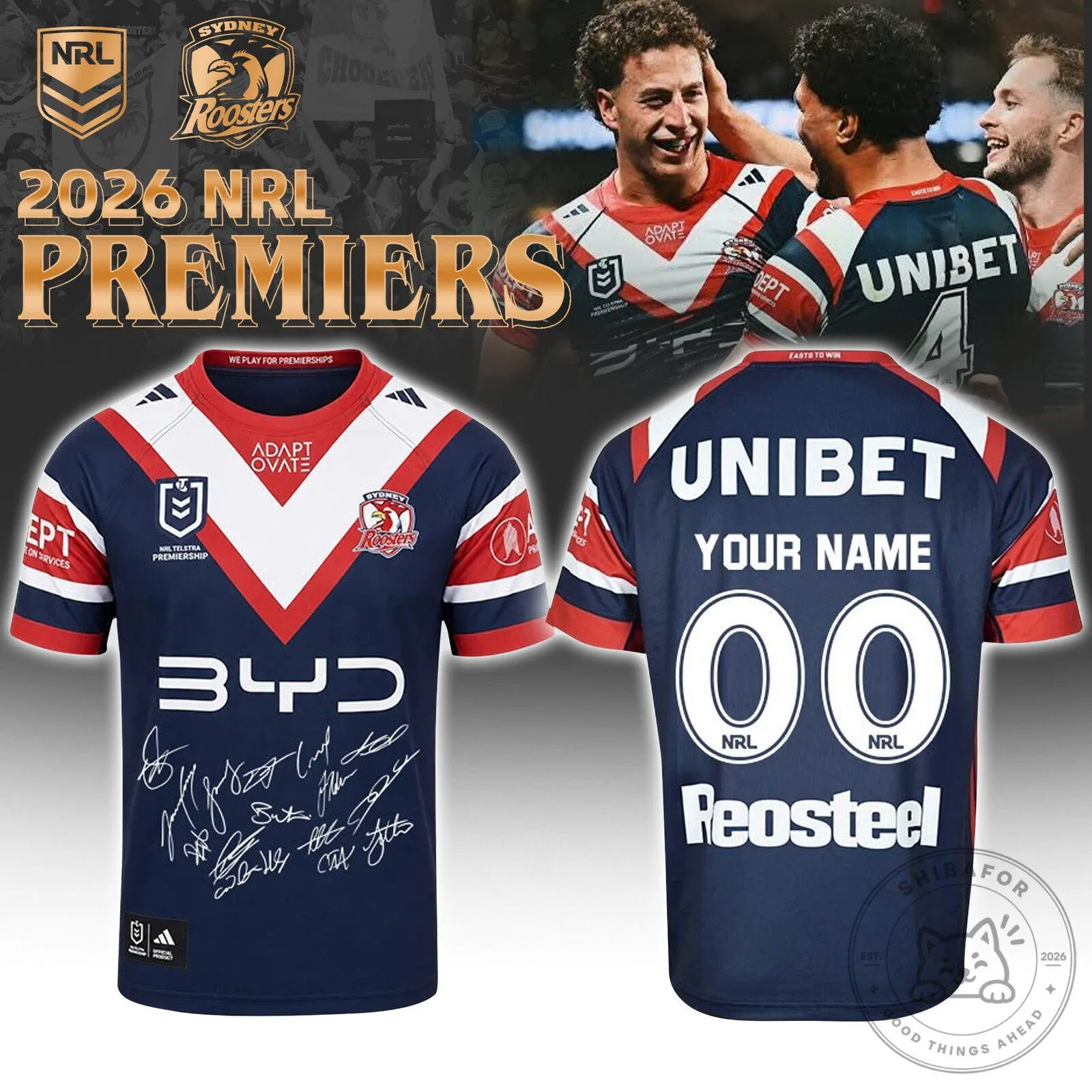 Sydney Roosters 2026 NRL Premiers Personalized Rugby League Jersey
