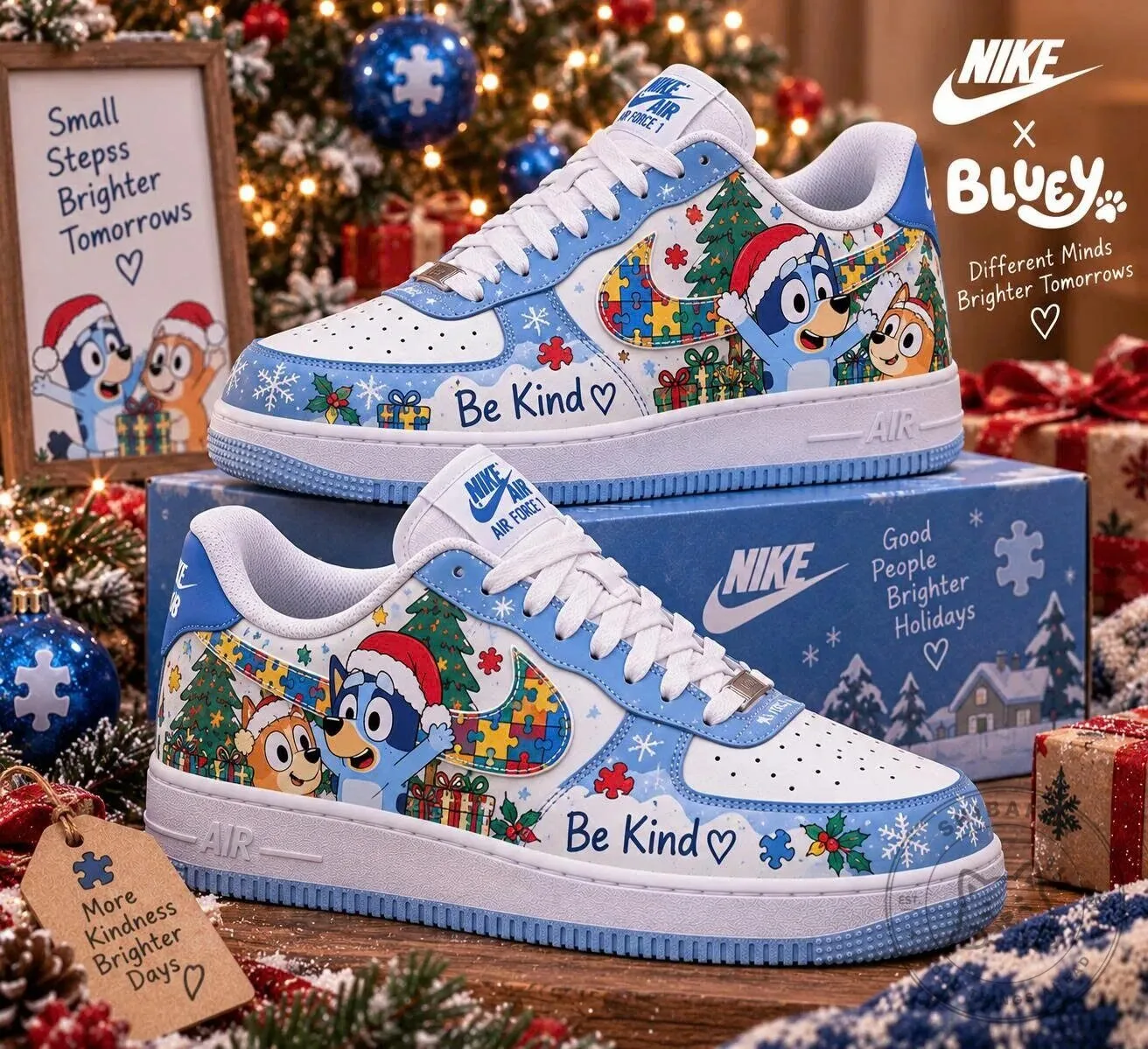 Bluey Christmas Autism Awareness Be Kind Sneakers