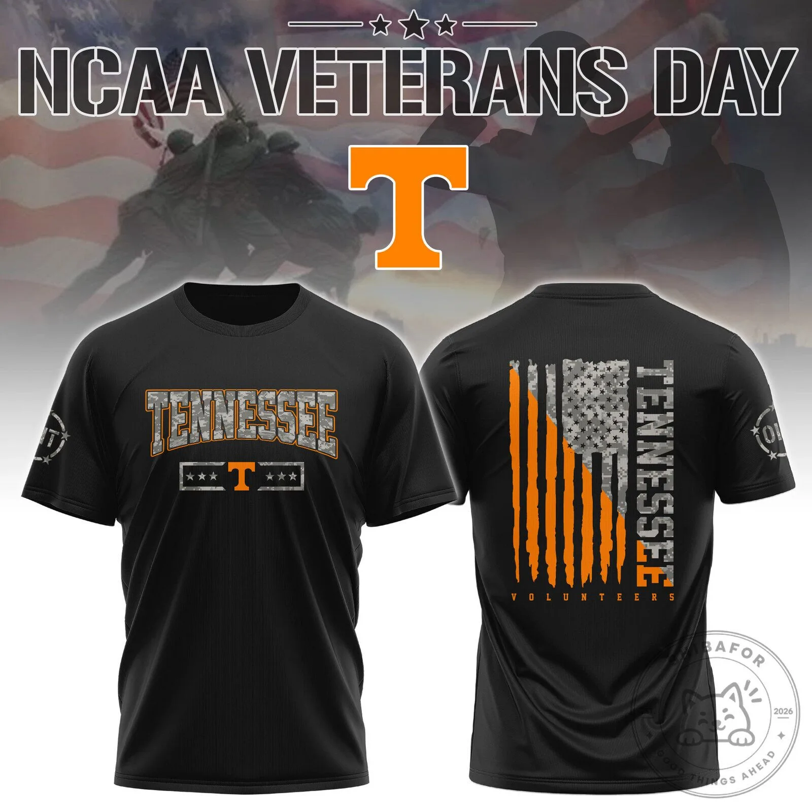 Tennessee Volunteers NCAA Veterans Day Camouflage Flag T-Shirt