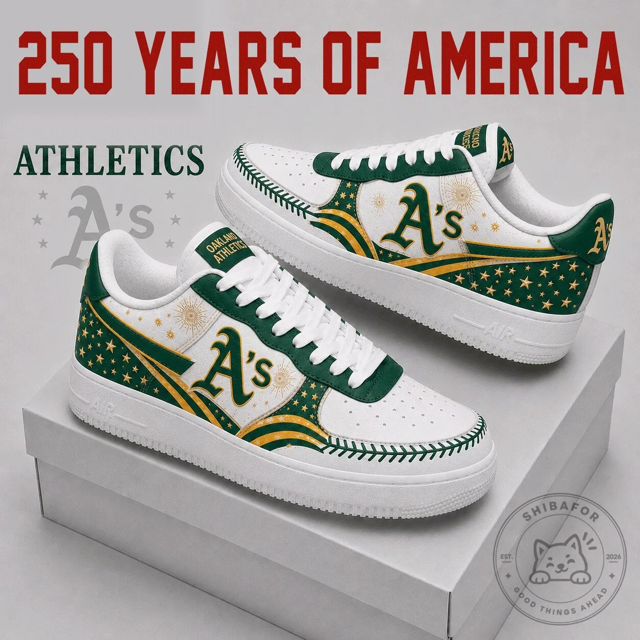 Oakland Athletics Baseball Team Logo White and Green Air Force 1 Shoes