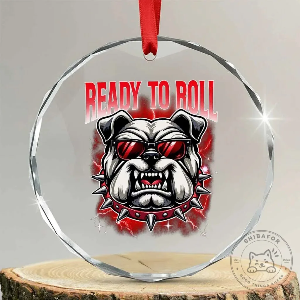 Ready To Roll Bulldog Crystal Glass Christmas Tree Ornament