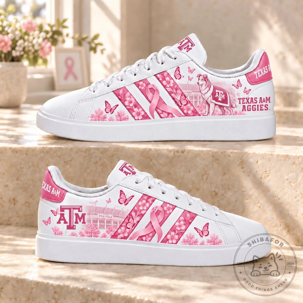 Texas A&M Aggies Breast Cancer Awareness Pink Ribbon Custom Shoes