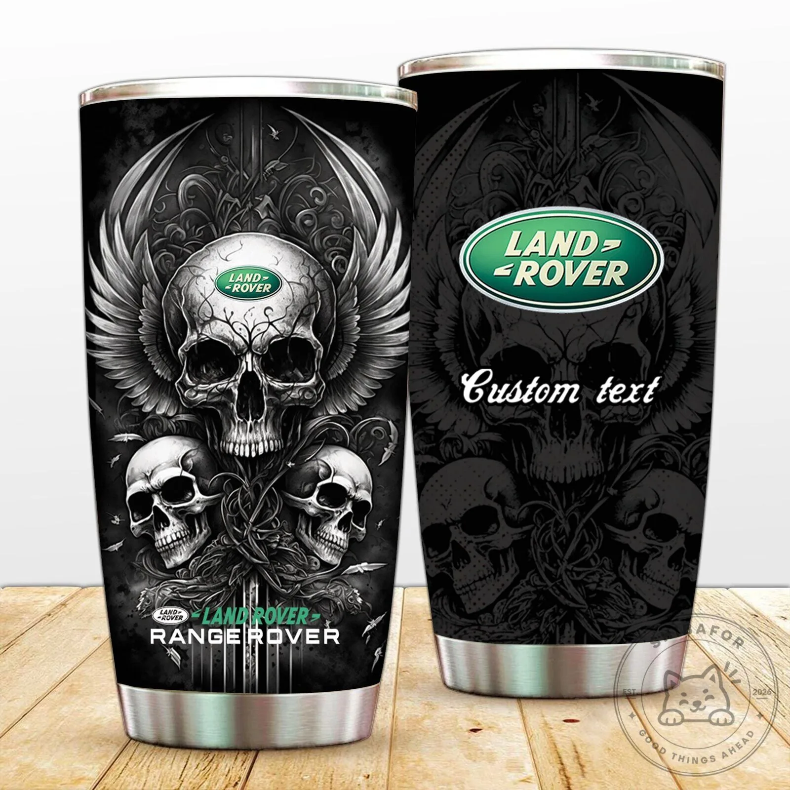 Land Rover Skull Wings Custom Name Insulated Stainless Steel Tumbler