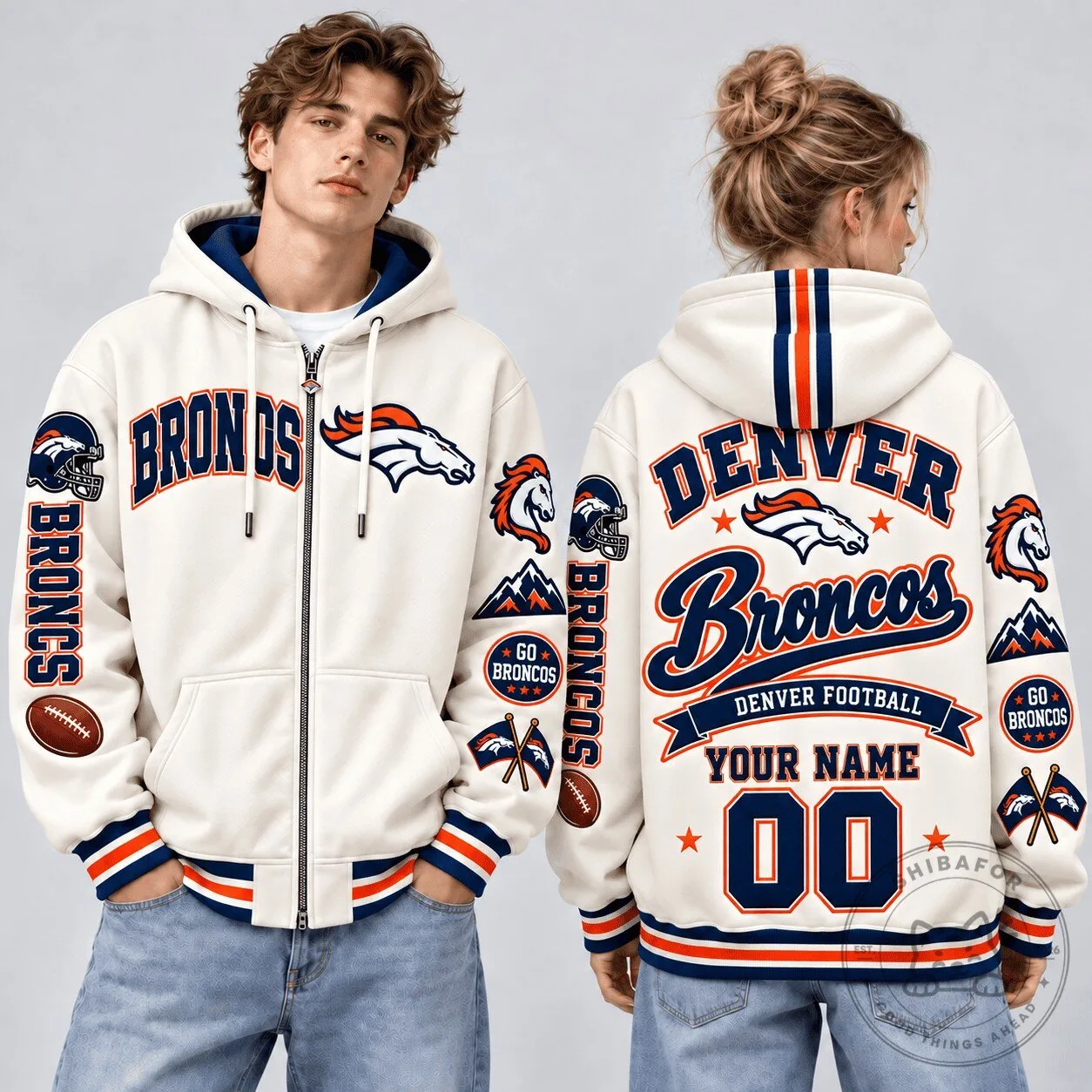 Denver Broncos NFL Football Personalized Zip-Up Hoodie for Men and Women