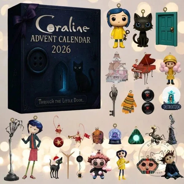 Coraline Advent Calendar 2026 Christmas Holiday Countdown Box with Ornaments